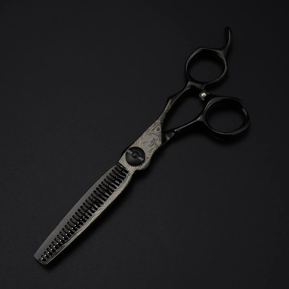 Professionelle Haarschneideschere 6 Zoll, hochwertige Schwarze Damastschere, Haarschneide- und Ausdünnschere, Friseurwerkzeug-Set mit Tasche (Set) (Set Tasche)