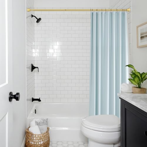 Image of 1Pack Gold Spring Tension Curtain Rod 45-78 Inches, 7 /8 inch Diameter | Adjustable Shower Curtain Rod No Drill, Anti-slip Heavy Duty Spring Curtain Rod for Windows Bathroom Kitchen Closet Doorway