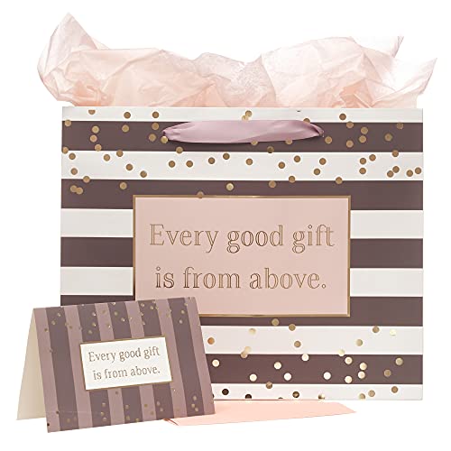 Weekly Top Sale Christian Art Gifts Gift Bag, Card, and Tissue Paper Set Every Good Gift James 1:7 Bible Verse, Pink/Gold, Large