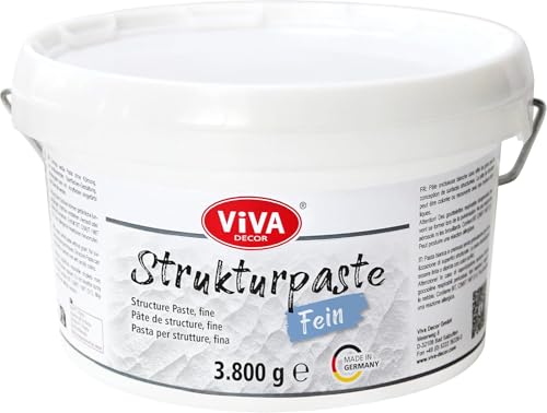 Viva Decor Pasta estructural fina(3800 g,blanca)mate,de grano muy fino a base de agua para textura de superficie en relieve hasta plástico,para creativos y artistas,fabricado en Alemania,Fino,blanco