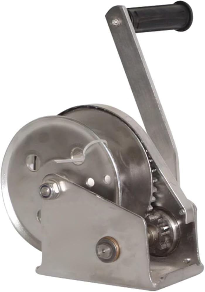 Stainless Steel Boat Trailer Winch 1100kg/2400lb Capacity, 2-Way Self-Locking Marine Hand Winch, 8:1 Gear Ratio, No Wire Rope Included(Size:500kg/1100lb)