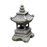 Adorno de alta calidad: esta estatua de pagoda está hecha a mano con poliresina duradera con un acabado de piedra gris realista. El revestimiento protector hace que esta estatua no se oxide, sea resistente a los rayos UV y al agua. Tiene pintado el color de la mancha de musgo.