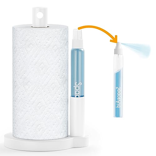 SpaceAid SprayNeat - Soporte para Toallas de Papel con Botella de Aerosol, Soporte dispensador de Toallas de Papel para encimera con pulverizador en el Centro Interior, Rodillo de Toallas de Papel