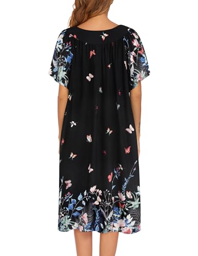 Image of Ekouaer Womens Nightgown Short Sleeve House Dress with Pockets-Floral Print Mumu Dress