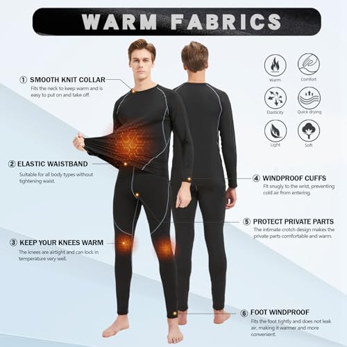 ZDQ Ropa Interior Térmica Invierno Hombre Esquí Térmico Conjuntos Térmicos Camisetas Manga Larga Pantalon Largos Deportes Senderismo Snowboard Negro XL - imagen 4