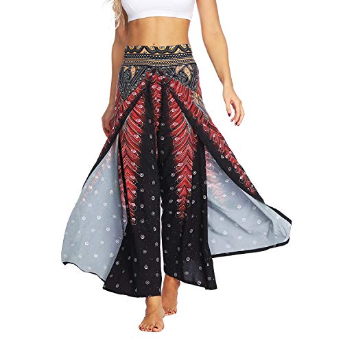Lu's Chic Women's Boho Pants Wide Leg Palazzo Slit Yoga Workout Palazzo Hippie Beach Pants Pattern2 S/M