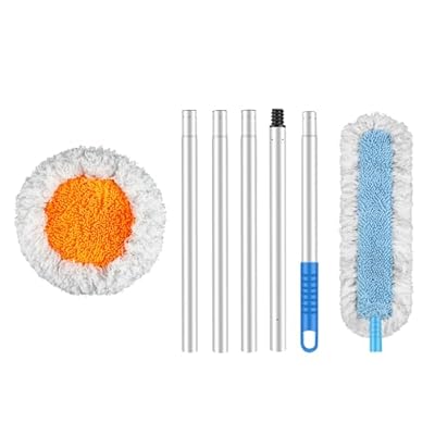 DZGKGM RV Awning Cleaning Mop, RV Cleaning Brush Extendable Pole, Awning Mop Tool for Camper, Awning Cleaner for RV Canopy with Bendable Brush Head and Cleaning Brush Head