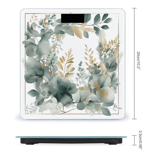 Báscula digital de cuerpo con hojas verde y dorado miniatura 2