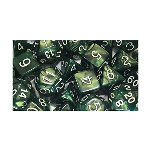 Role 4 Initiative Set of 15 Large High-Visibility Polyhedral Dice: Emerald Dragon Shimmer with White Numbers (3d4 4d6 2d8 1d10 1d% 1d12 3d20)