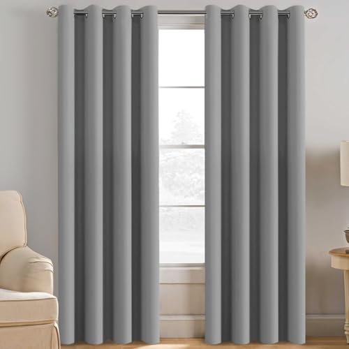 Image of H.VERSAILTEX Grey Blackout Curtains for Bedroom Thermal Insulated Room Darkening Blackout Curtain Panel for Door, Window Panel Drapes - 1 Panel - 52 inch Wide by 102 inch Long, Dove Gray, Grommet Top