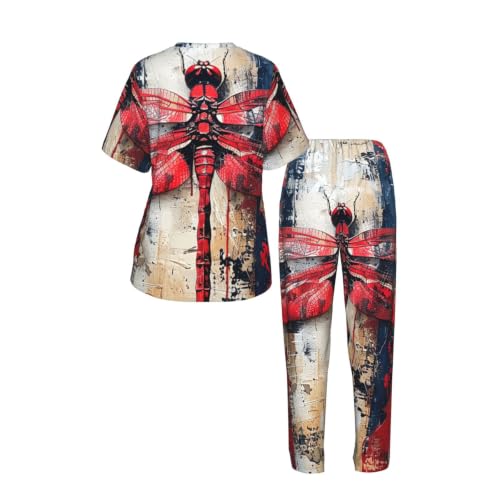 Pyjama court femme libellule rouge idéal pour vos soirées cocooning