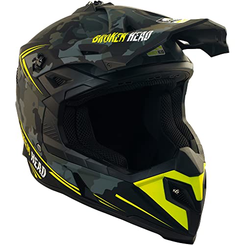 Motocross Helm Broken Head Squadron Rebelution Camouflage grau gelb