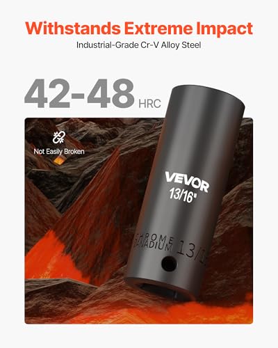 Image of VEVOR Impact Socket Set, 1 /2 inch 19 Piece Impact Sockets, Deep Socket, 6-Point Sockets, 1 /2 inch Drive Set 3 /8 inch to 1-1 /2 inch, Cr-V Rugged Construction, Easy to Identify, with a Sturdy Storage Case, for Vehicles