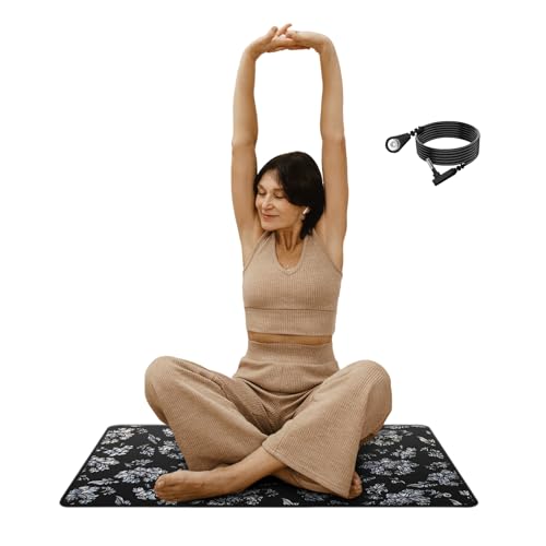 MINPWNP Grounding Mat Set for Better Sleep, 23.6x35.4 Inch Grounding Pad with 15 Ft Grounding Cord, Reduces Insomnia Anxiety Pain, Yoga Pad Pet Pad Foot Mat, black