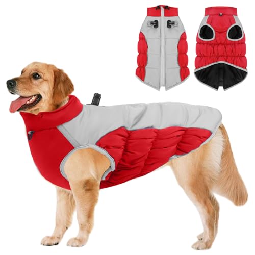 Manteau Chien Hiver, XL-5XL Manteau Chien Imperméable Hiver avec Fermeture Eclair,Mantea u Chie-n Réfléchissant Confortable Réglable,Doudoune Chie n pour Moyens Grands Chiens,Rouge 4XL