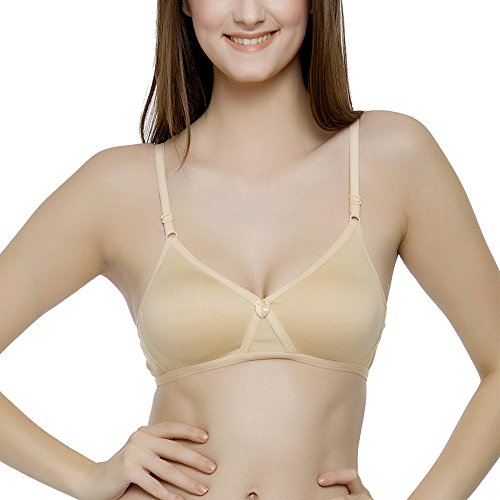 Image of Clovia Women's Cotton Rich Solid Non-Padded Full Cup Wire Free T-Shirt Bra - Nude
