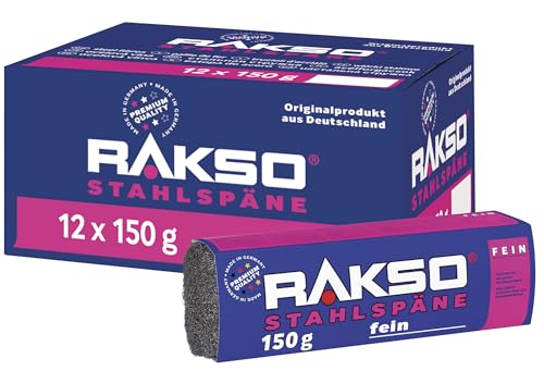RAKSO Stahlspäne fein - 1,8 kg, 12 Banderolen à 150g, schleift offenporiges Holz, entfernt sehr grobe Verschmutzungen, Dämm -, Filtermaterial