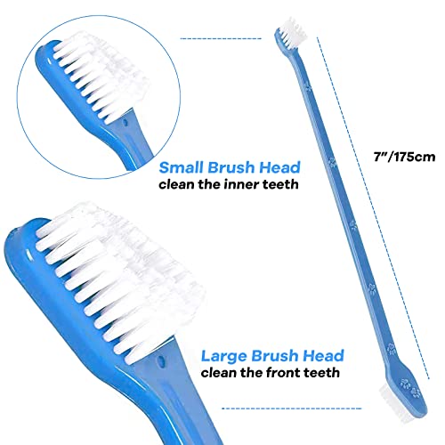 Hunde Zahnbürsten-Set, 2 Stück Dreifach Köpfe Hundezahnbürsten, 4 Finger Zahnbürste, 2 Doppelköpfige Zahnbürste, Multi-Winkel-Zahnreinigungsset für Kleine, Mittelgroße und Große Haustiere