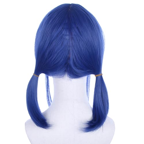 Image of Kids Dark Blue Wig with Bangs Navy Blue Short Girls Wig with Two Braid Straight Wigs for Children Daily Halloween Party Cosplay Wigs