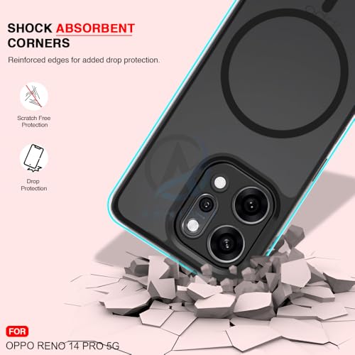 Image of AESTMO Oppo Reno 14 Pro 5G Back Cover | 360 Protection | Matte Frosted Hard Back Translucent | Compatible with MagSafe Accessories (MagSafe Matte Hard Black Bumber)