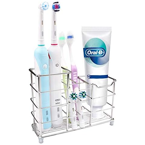 Toothbrush Holder Multifunctional Electric ToothBrush Holder Toothpaste Holder Razor and RV Holder for Bathroom Sturdy Hygienic and Kitchen Stainless Steel Holder - Sliver Cover