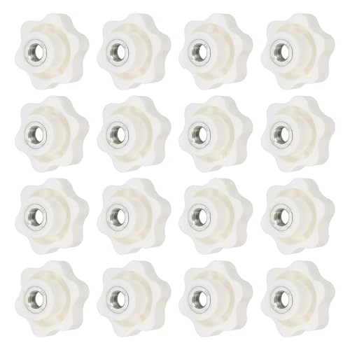 YELARXI クランプナットノブ プラスチックねじ込み式鉄製スターノブ ローレットM10メスネジ六角ヘッド、ヘッド直径1.9インチ 芝刈り機ハンドル機械に適合(16個パック、ホワイト)