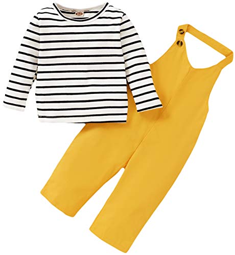 Toddler Baby Girl Long Sleeve Clothes Set Outfit Striped Cotton T-Shirt Tops Suspender Pants Bottoms Jumpsuit Cover