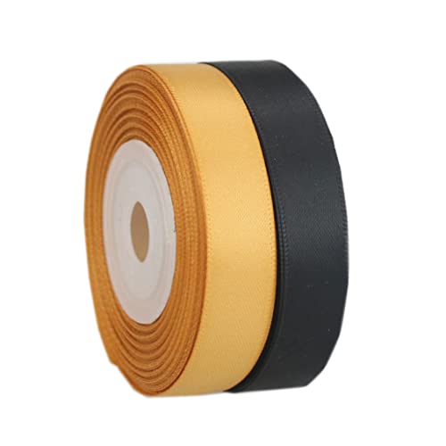 Dindosal 2 Roll Bundle Black And Gold Graduation Ribbon Double Face Satin Ribbon 1/2 Inch X 10 Yds Each Thin Gold Ribbon For Crafts Ribbon For Gift Wrapping Baby Shower #TOP2