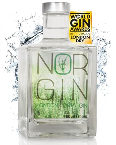 NORGIN London Dry Gin | Premium Wacholderschnaps mit 18 ausgewählten Botanicals | Würzig komplexer Klarer mit Queller vom Wattenmeer | Feinstes Destillat von der Norddeutschen Küste | 500 ml