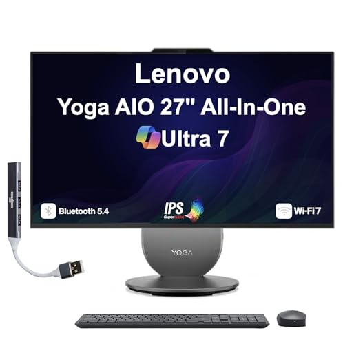 Image of Lenovo Yoga HIGH Performance All-in-One 27 inch IPS QHD Display (Intel Ultra 7-255H, 16GB LPDDR5X, 1TB PCIe SSD, Intel Arc 140T, WiFi 7, Webcam, Bluetooth 5.4, Win 11 Pro) w /DKZ USB Port Expander
