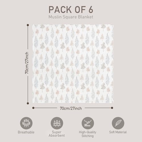 Image of GLLQUEN BABY Receiving Blanket Boy Cotton Muslin Swaddle Blankets Girl Newborn Squares Breathable & Soft Thin Baby Blankets Cloths Double Absorbent Infant Swaddling Wrap - 6 Pack (Pine Tree & Train)