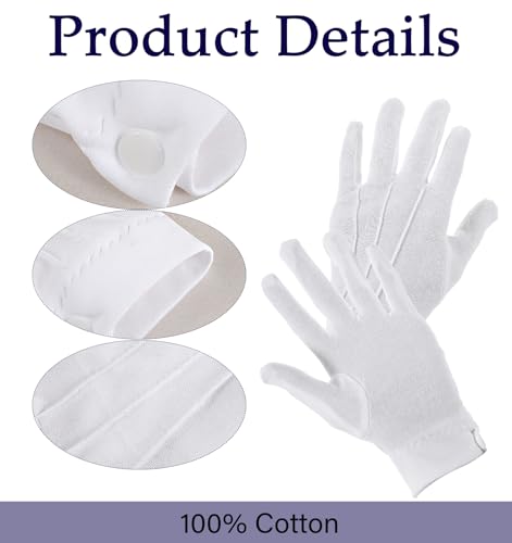 White Cotton Gloves Women, 9.45 Inch White Gloves Costume for Men, Breathable Thin Cotton, Comfortable for Spa, Lotion, Sleeping, Formal, Cosplay, Jewelry Inspection (L)2