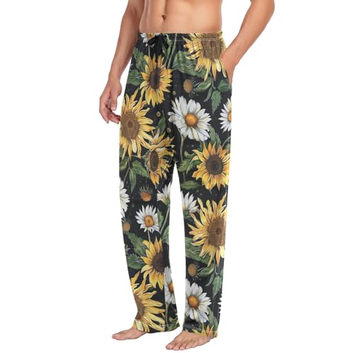 Mens Pajama Pants Sunflowers Daisy Vintage Soft Lounge Sleep Pj Bottoms with Drawstring Pockets4