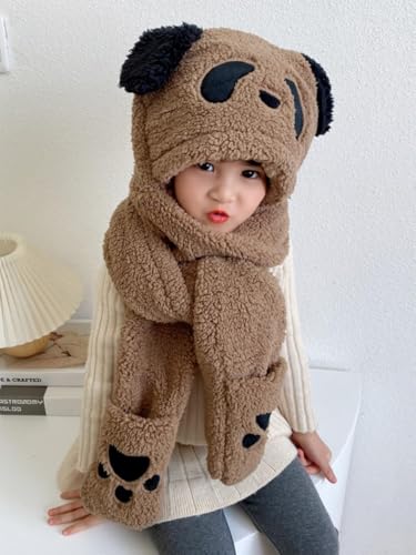 Image of Kids Winter Hat Gloves Scarf Set,Cute Panda Hat with Movable Ears Thick Warm Hood Cap for Girls Boys 4-10 Years Old