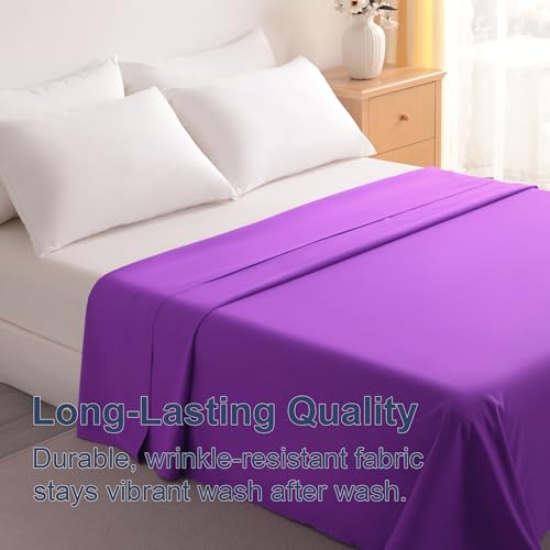 BEDSUM Full Microfiber Flat Bed Sheet Only, Luxury 1800 Thread Count Wrinkle and Fade Resistant Bedding Top Sheet, Purple - Thumbnail 3