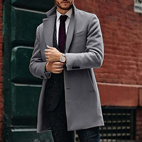 Mens Wool Blend Trench Coat Mid-Length Notched Collar Long Top Pea Coats Business Single Breasted Jacket Overcoat2