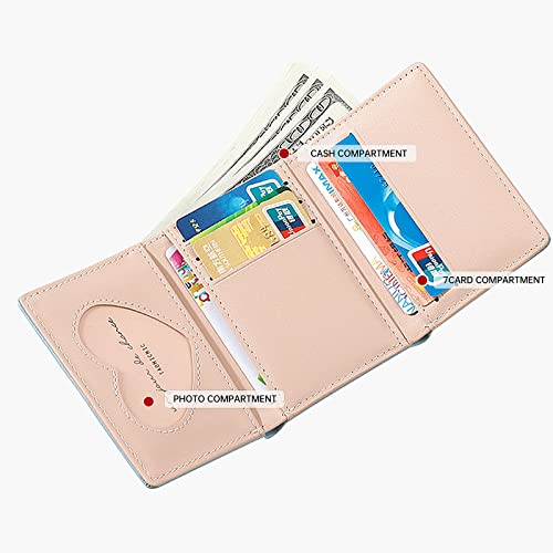 Ljczka Cute Small Wallet For Girls Women - Rfid Blocking Pu Leather Tri-Folded Flowers Cash Pocket With Card Holder Slim Short Wallet (Blue) #TOP2