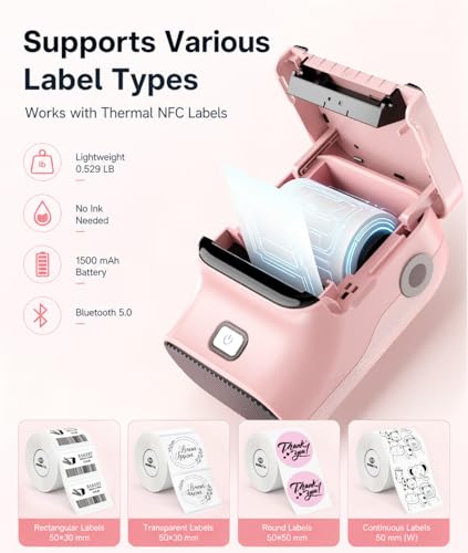 Image of Rongta 2 Inch Pink Label Maker Machine+2'' Round Pink Labels-170pcs /Roll