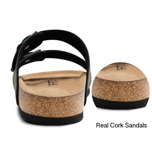 Image of FITORY Mens Sandals, Arch Support Slides with Adjustable Buckle Straps and Cork Footbed Size 7-14.5