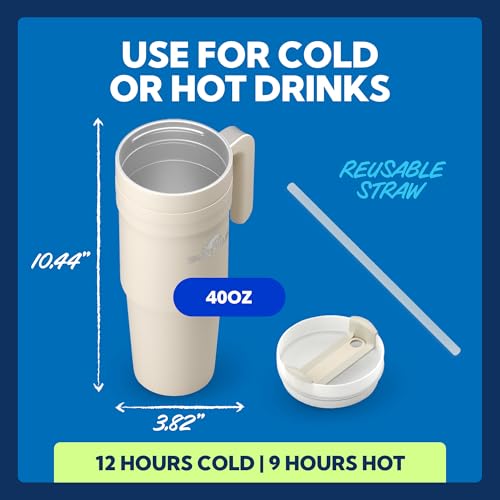 SUN NINJA 40oz Leakproof Insulated Tumbler with Lid and Straw, Stainless Steel with Handle, BPA-FREE Lid and Straw, Food Grade Travel and Outdoor 40 oz Coffee Jug for Hot & Cold Drinks by SUN NINJA - Image 3