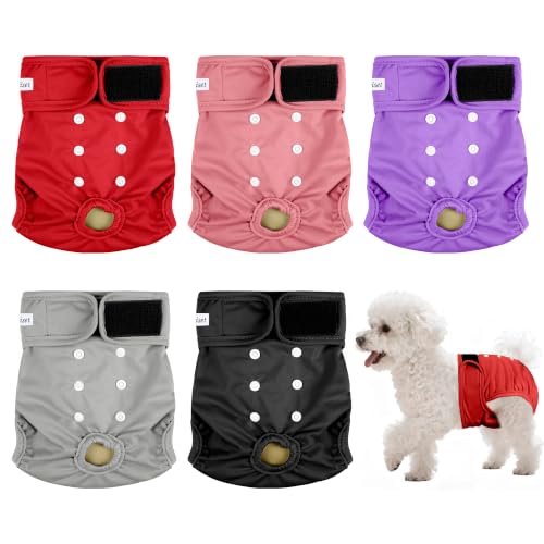 Image of Dog Diapers Female 5pcs,Reusable Dog Doggie Puppy Doggy Diapers Female, Period Panties in Heat, Red, XLarge