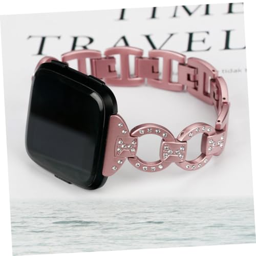 Correa de acero inoxidable de eslabones de lujo y diamantes rosa para reloj de mujer 6