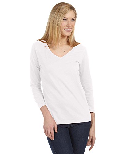Bella + Canvas Missy Three-Quarter Sleeve Jersey V-Neck T-Shirt 2XL White