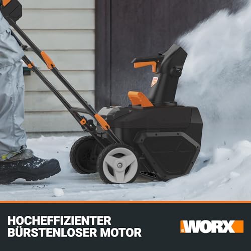 WORX WG471E Nitro Akku-Schneefräse 40V – Brushless Motor – 51cm Arbeitsbreite – bis zu 25cm Schneehöhe geeignet - 180° drehbare Auswurfkanal – 6m Wurfweite – LED-Licht – inkl. 2x4Ah Akkus & Ladegerät