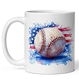 USA Baseball Ceramic Coffee Mug 11oz Patriotic Flag Stars Stripes - Tea Coffee Mug with Comfortable Grip - Unique Sport Gift Cup for Office or Home - Vibrant Long-Lasting Print ID44991