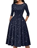 Bridesmay Women's Sequin 3/4 Long Sleeve Cocktail Dresses with Pockets Plus Size, Navy Blue A-line Plus Size Wedding Guest Church Dress Navy XXL