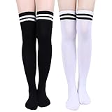 overknees weiß mit schwarzen streifen 🎊Gute Qualität: Unsere Damen Kniestrümpfe bestehen aus reiner natürlicher Baumwolle! Hergestellt aus 80% Baumwolle / Nylon + Elasthan. Erhöhte die Dichte der Strickware, super weich, atmungsaktiv und bequem, nicht leicht aus der Form nach dem Tragen und Waschen.
