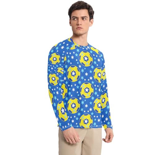 Bolaz Mens UV Protection Shirts Rash Guard Long Sleeve UPF 50+ Yellow Soccer Star Quick Dry S3