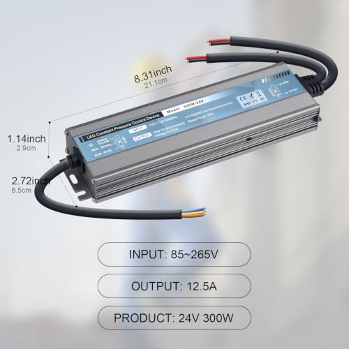 Image of QNNP LED Driver 300 Watts 24V DC Low Voltage Transformer Waterproof IP67 Power Supply Transformer Adapter AC 85V-265V to 24V DC, LED Power Supply for Indoor Outdoor Lighting