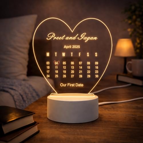 Image of Customized 3D Lamp for Couples - Personalized LED Night Light with Names, Unique Gift for Husband Wife, Custom Romantic Decor for Birthday, Wedding, or Valentine (Couple Date & Name Lamp)